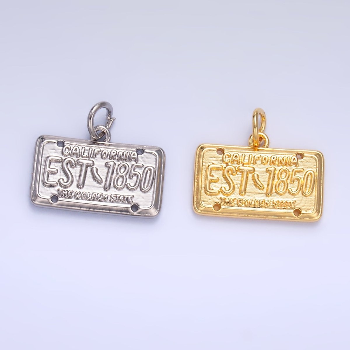 24K Gold Filled "California Golden State EST 1850" License Plate Charm in Gold & Silver | W395