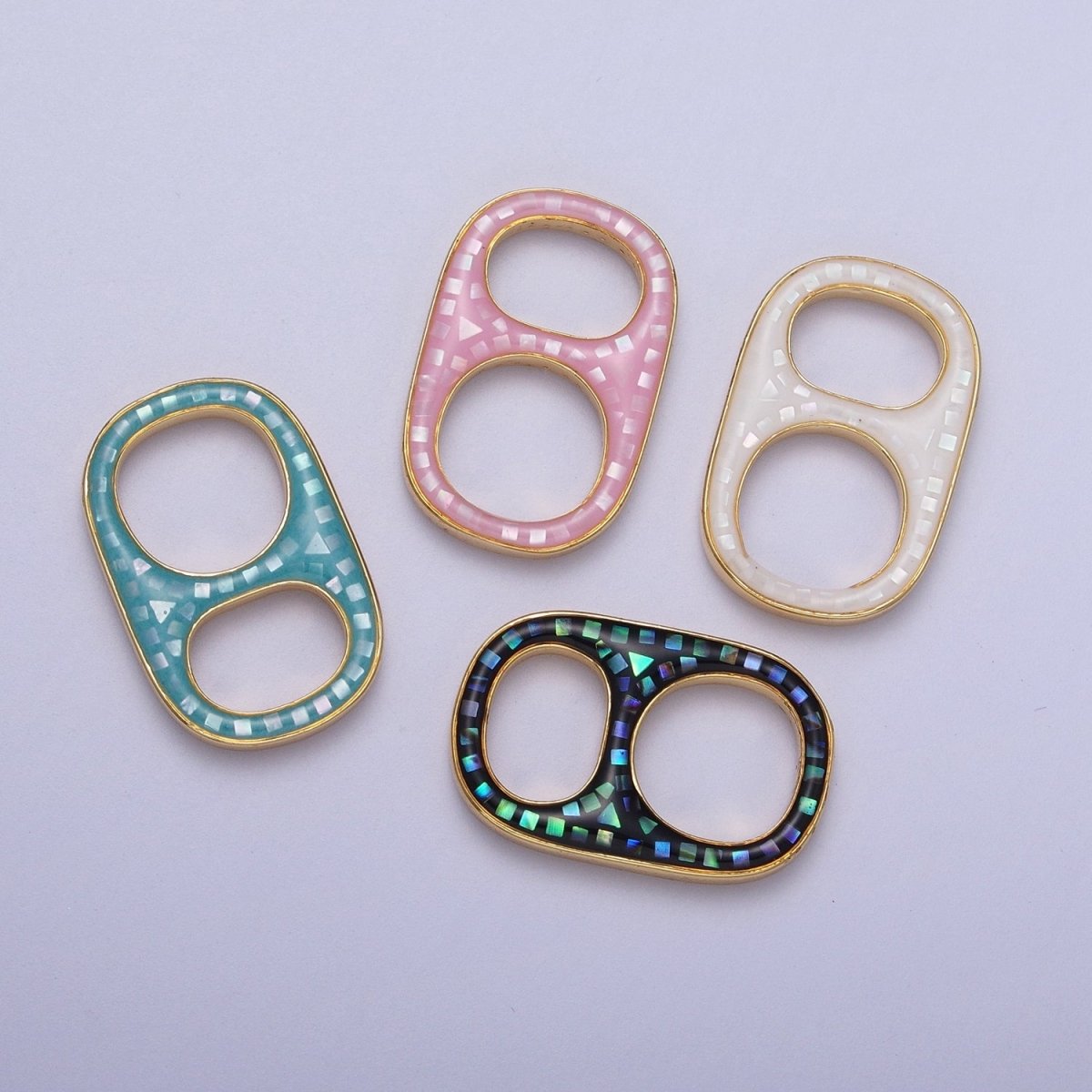 24K Gold Filled Can Bottle Tab White, Abalone, Teal, Pink Shell Opal Charm C-102 C-107 C-108 C-109