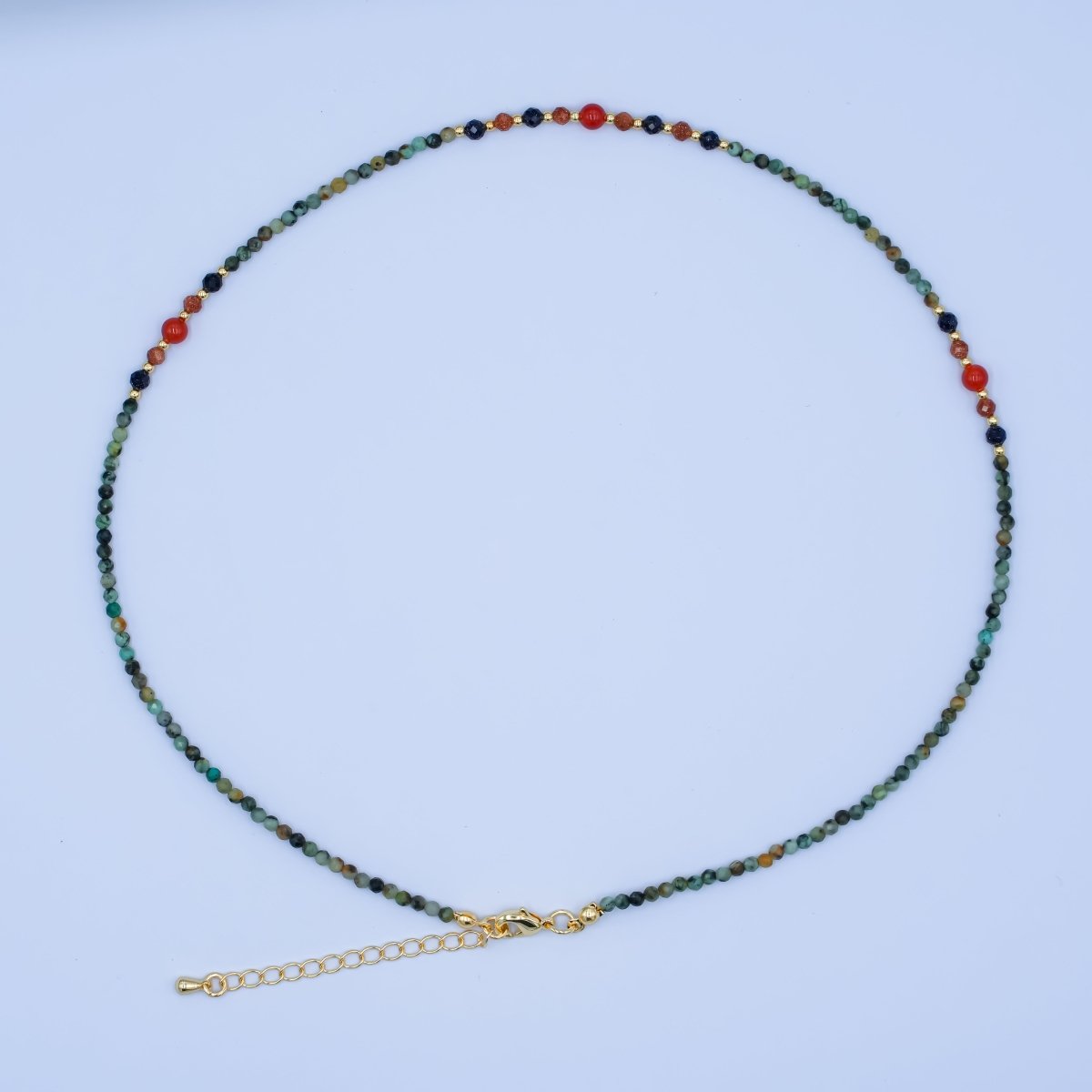 24K Gold Filled Carnelian Amazonite Multifaceted Crystal Gemstone 17 Inch Necklace | WA - 2868 - DLUXCA