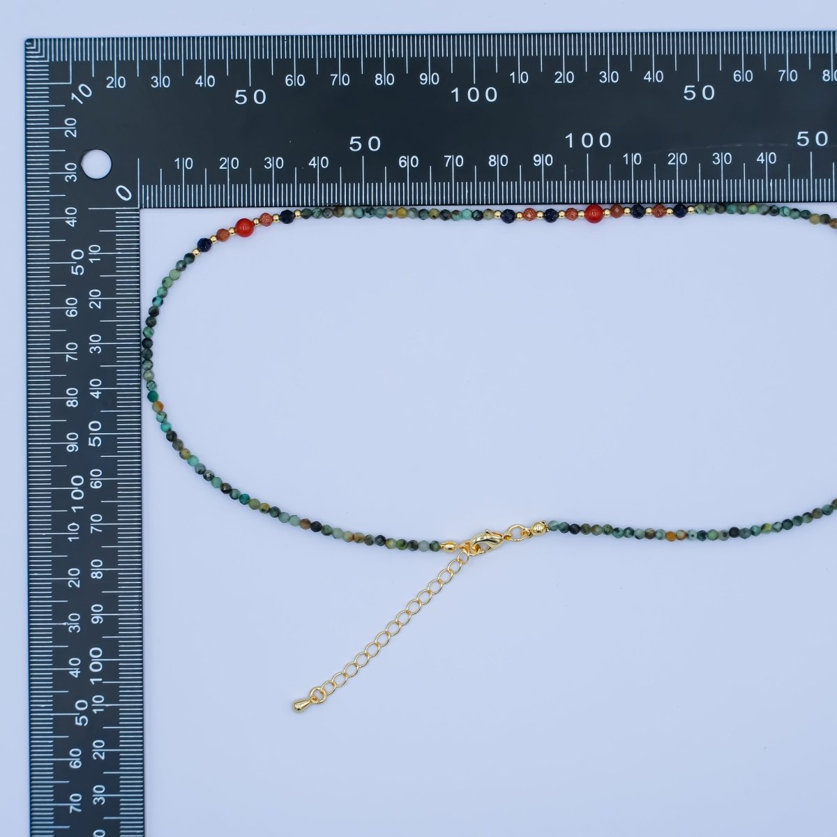 24K Gold Filled Carnelian Amazonite Multifaceted Crystal Gemstone 17 Inch Necklace | WA - 2868 - DLUXCA