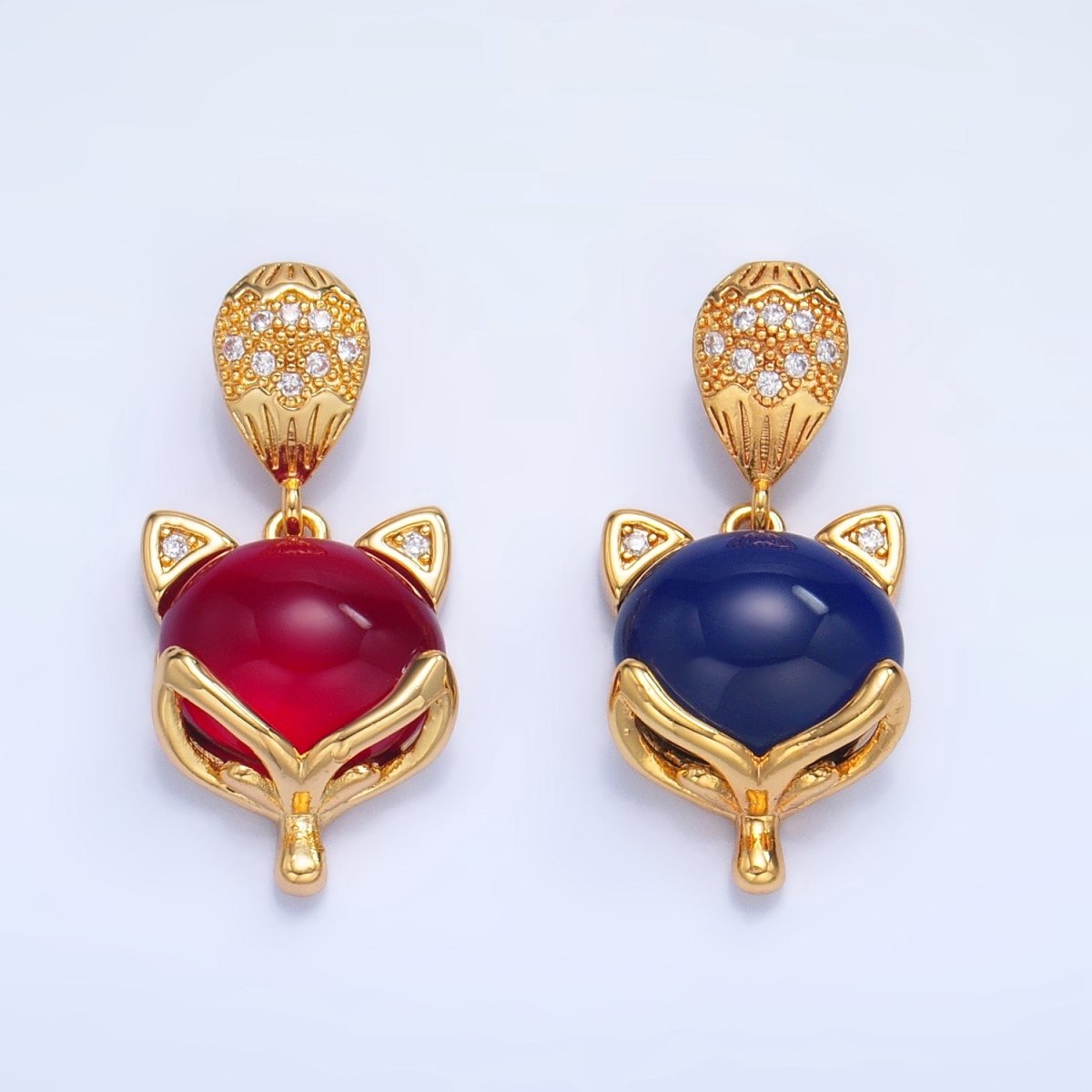 24K Gold Filled Carnelian, Lapis Lazuli Gemstone Micro Paved CZ Cat Kitten Pendant | AA1026