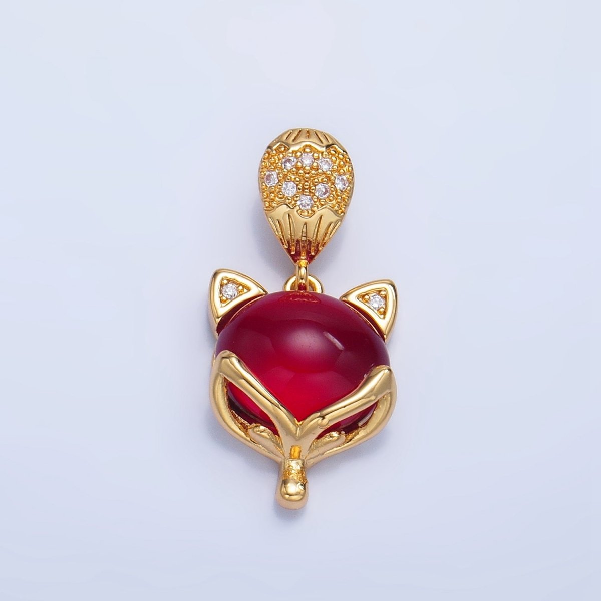 24K Gold Filled Carnelian, Lapis Lazuli Gemstone Micro Paved CZ Cat Kitten Pendant | AA1026