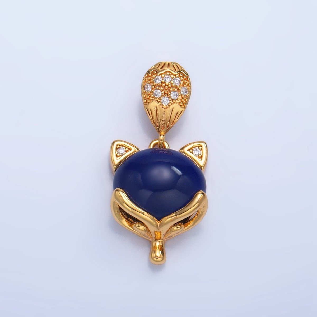 24K Gold Filled Carnelian, Lapis Lazuli Gemstone Micro Paved CZ Cat Kitten Pendant | AA1026