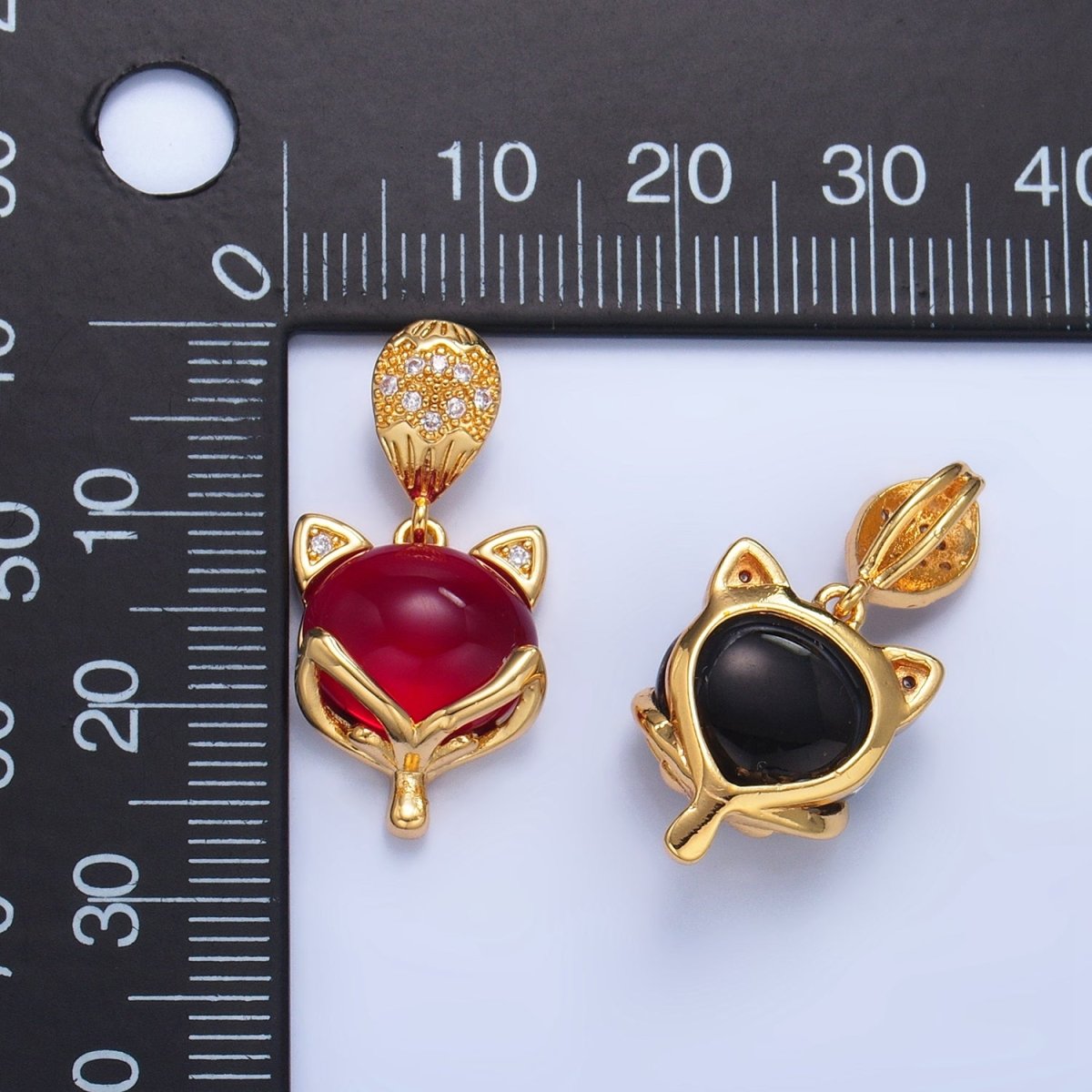 24K Gold Filled Carnelian, Lapis Lazuli Gemstone Micro Paved CZ Cat Kitten Pendant | AA1026