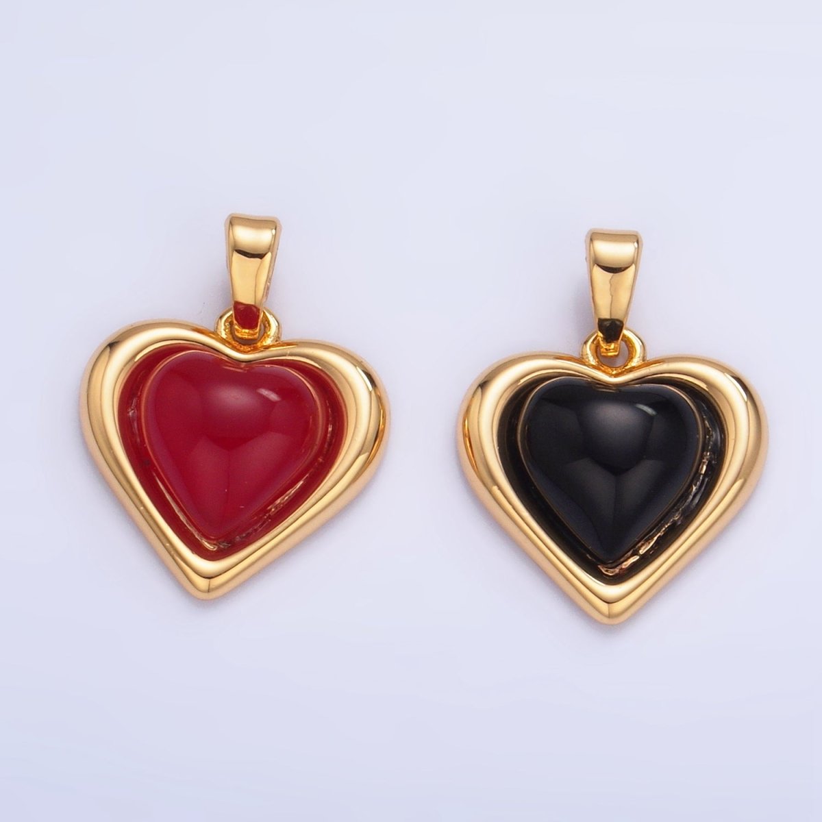 24K Gold Filled Carnelian, Onyx Gemstone Heart Pendant | AA1012