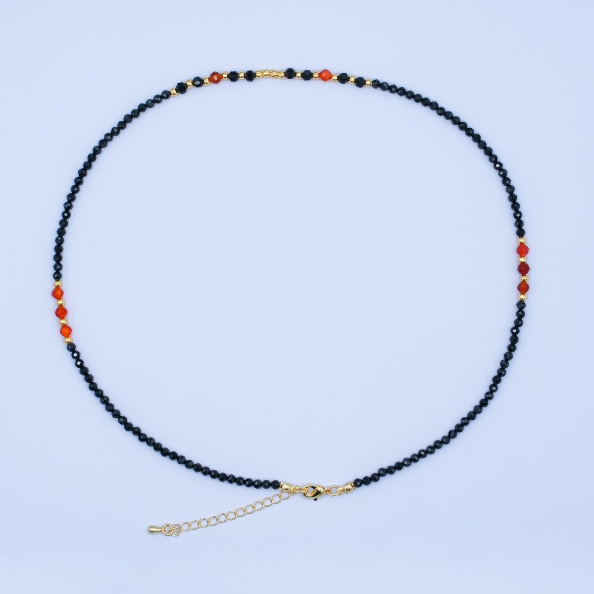 24K Gold Filled Carnelian Onyx Multifaceted Crystal Gemstone 18 Inch Necklace | WA - 2874 - DLUXCA