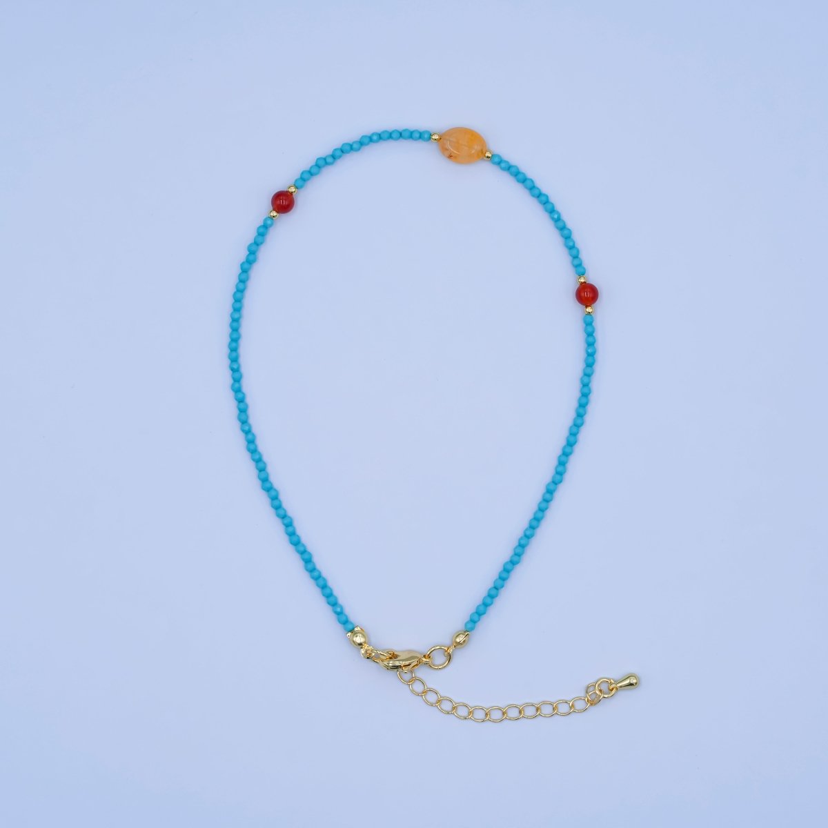 24K Gold Filled Carnelian Turquoise Gemstone 9.25 Inch Bracelet | WA - 2956 - DLUXCA