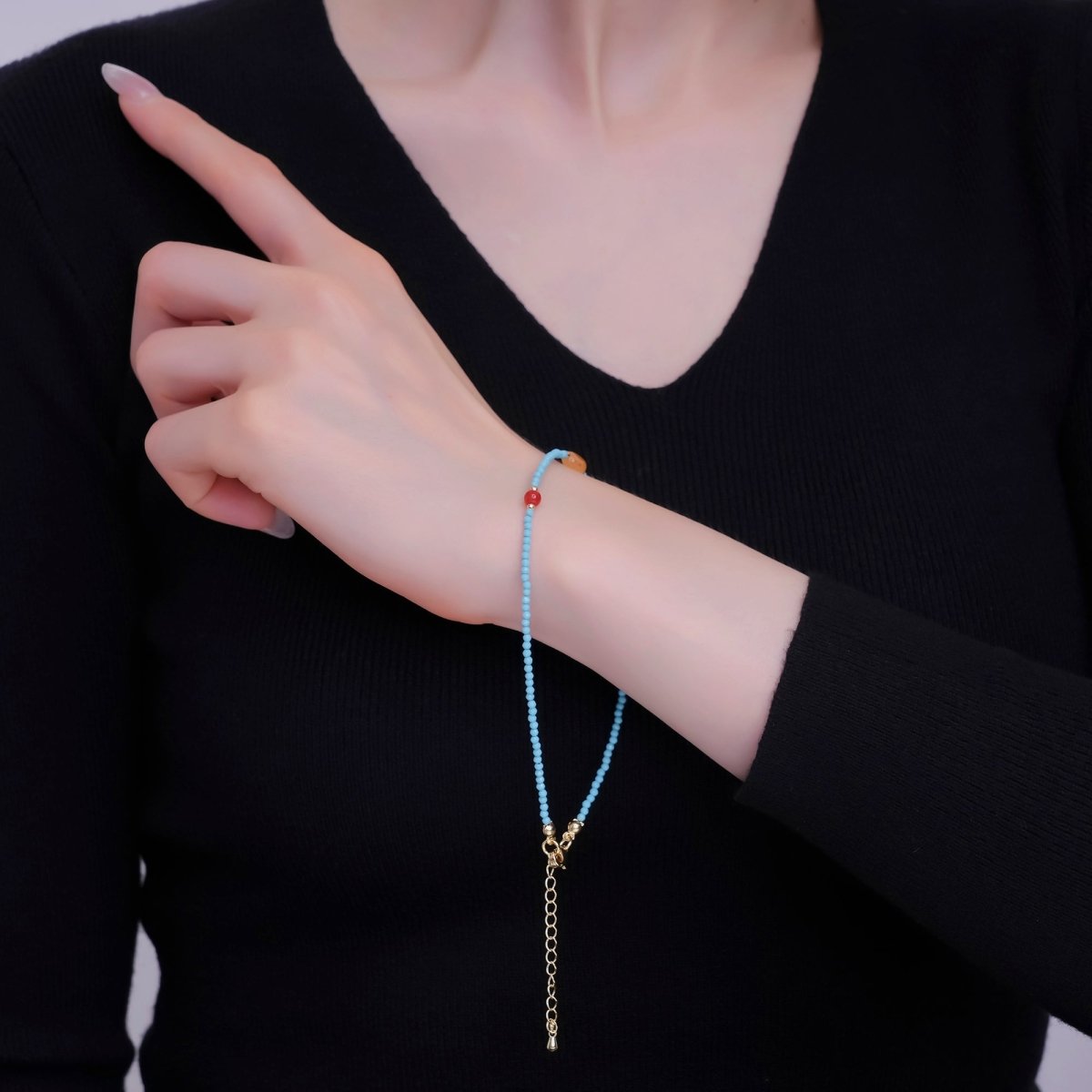 24K Gold Filled Carnelian Turquoise Gemstone 9.25 Inch Bracelet | WA - 2956 - DLUXCA