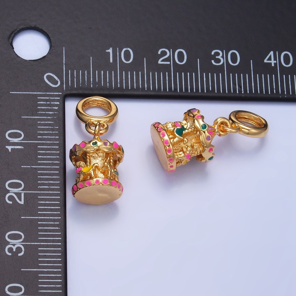 24K Gold Filled Carousel Carnival Enamel Multidimensional Rhondelle Drop Charm | AC180 - DLUXCA