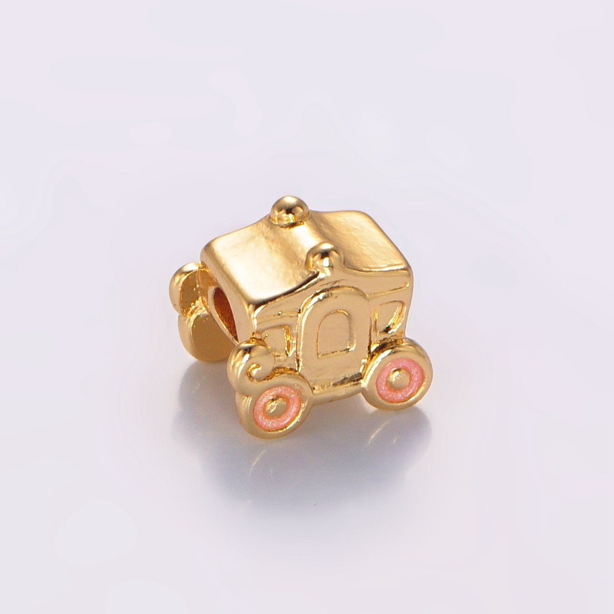 24K Gold Filled Carriage Princess Pink Enamel Bead | B067 - DLUXCA