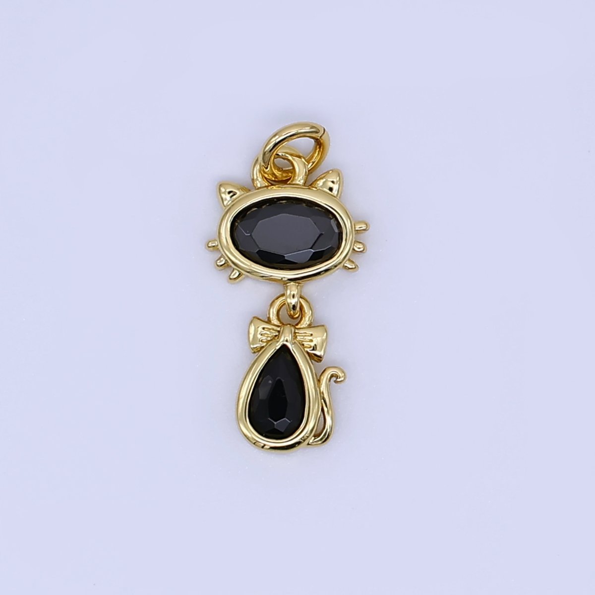24K Gold Filled Cat Charm Black CZ Animal Pendant | AJ - 457 - DLUXCA
