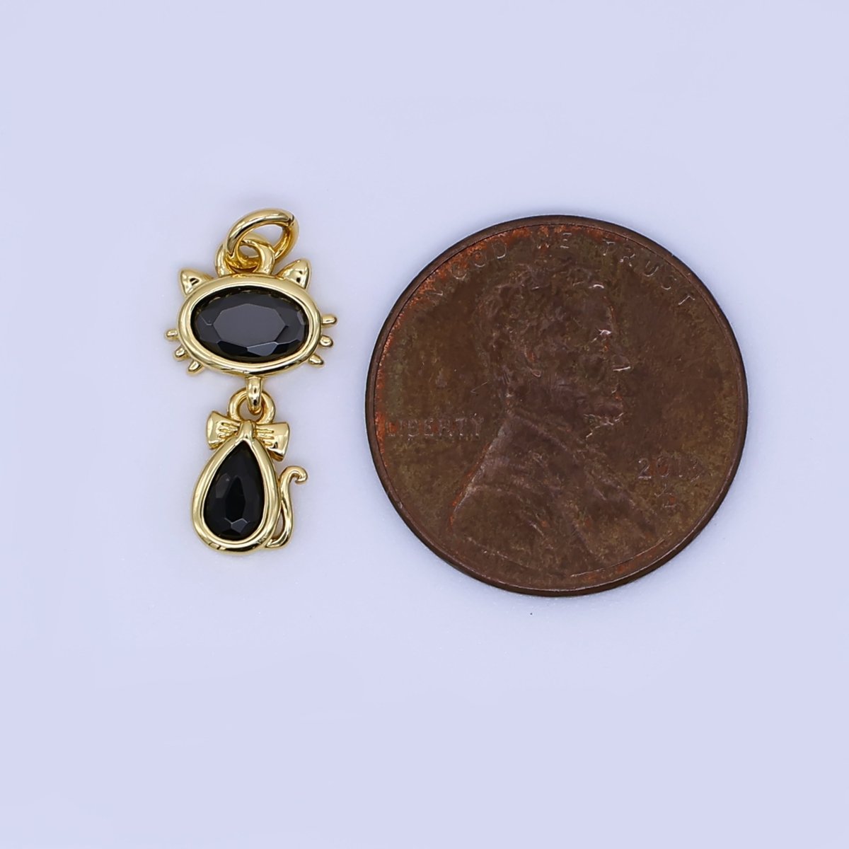 24K Gold Filled Cat Charm Black CZ Animal Pendant | AJ - 457 - DLUXCA
