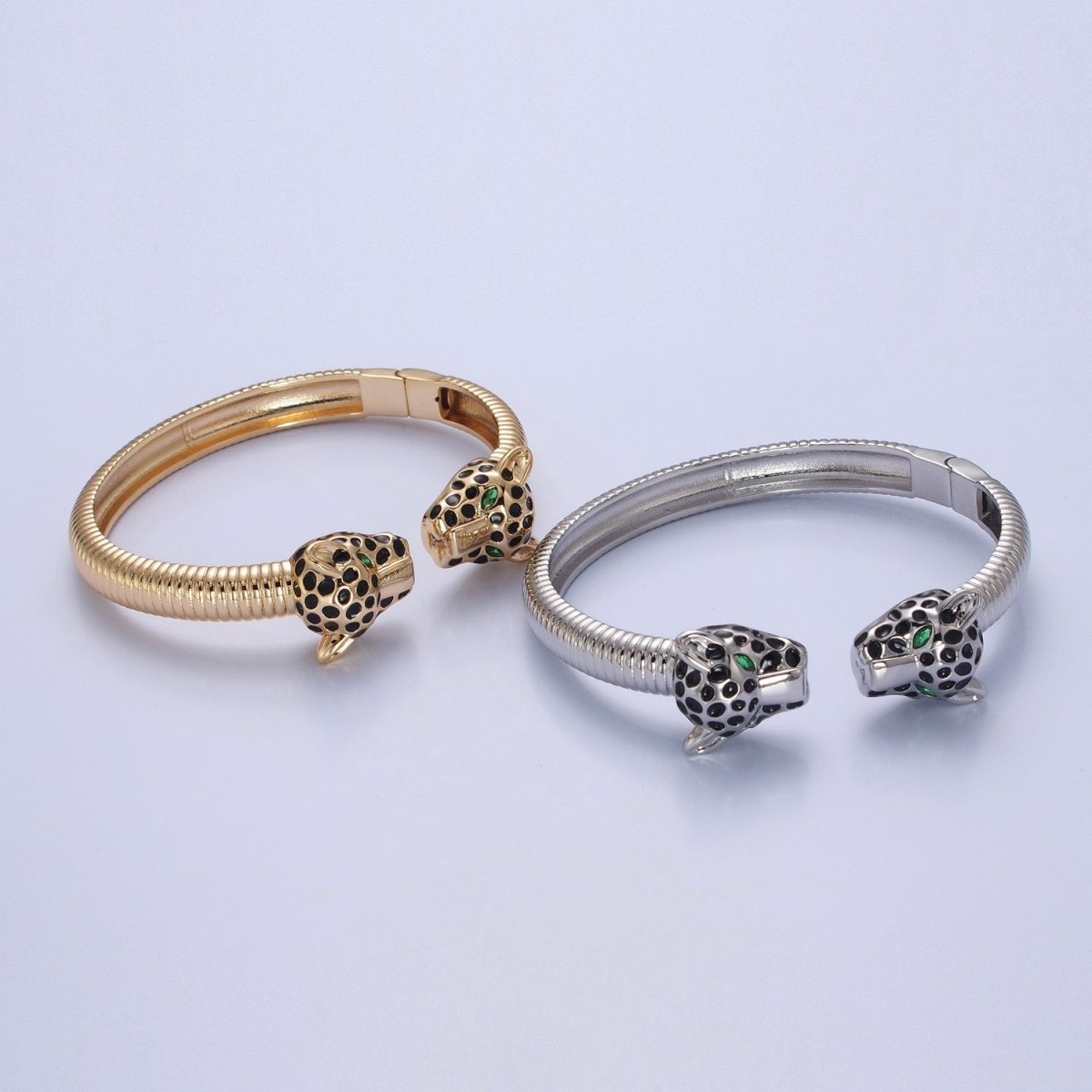 24K Gold Filled Cat Cheetah Bangle Bracelet in silver & gold | WA-990 WA-991 Clearance Pricing