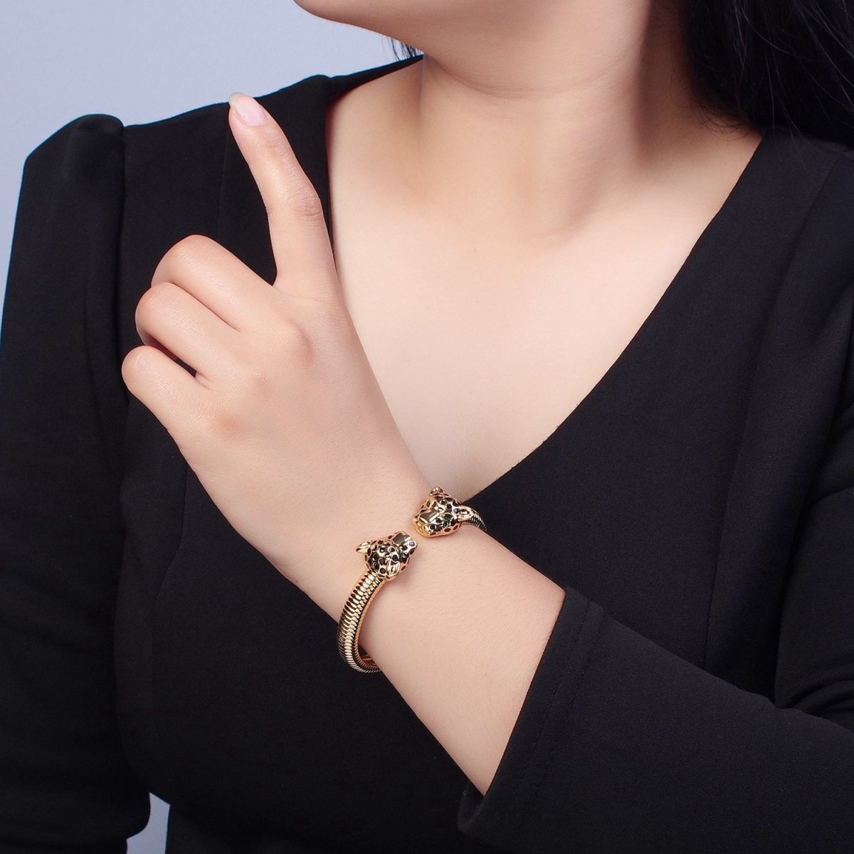 24K Gold Filled Cat Cheetah Bangle Bracelet in silver & gold | WA-990 WA-991 Clearance Pricing