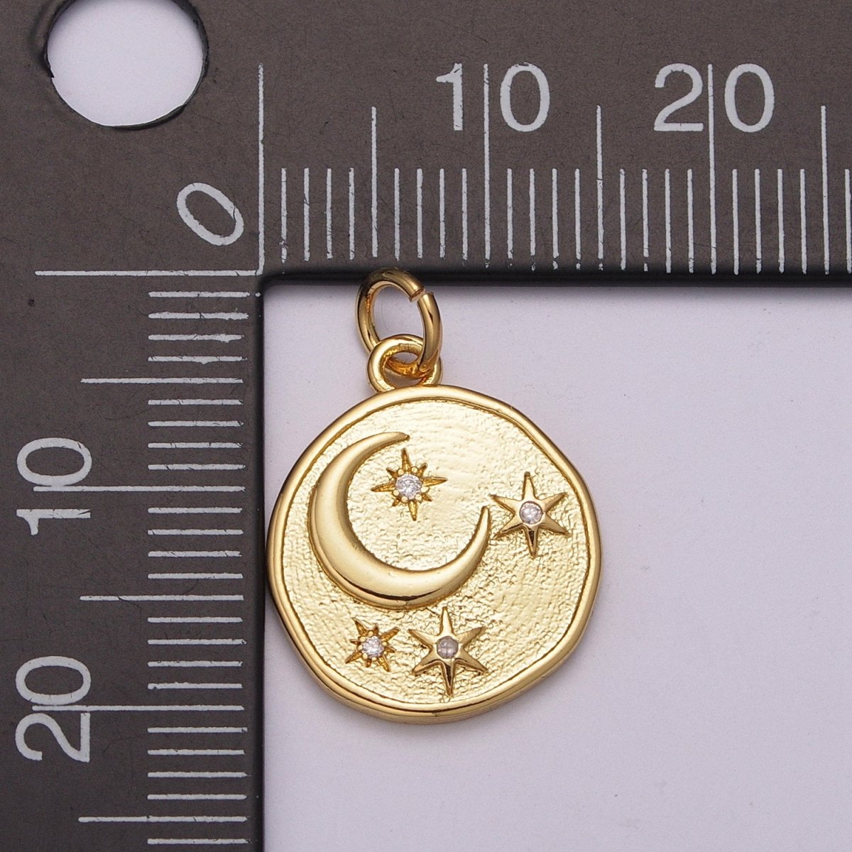 OS 24K Gold Filled Celestial Charm Round Disc Coin Charm Crescent Moon Star Charm for Minimalist Jewelry Design M-890 M-891