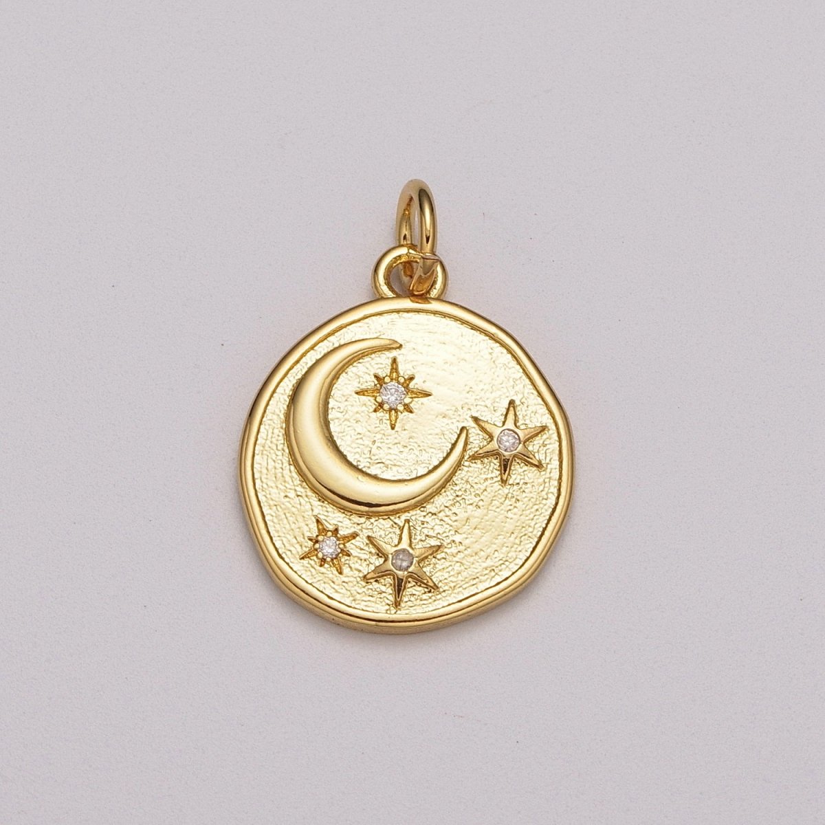 OS 24K Gold Filled Celestial Charm Round Disc Coin Charm Crescent Moon Star Charm for Minimalist Jewelry Design M-890 M-891