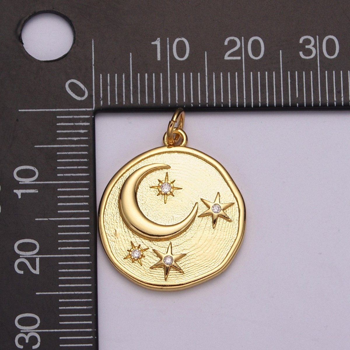 OS 24K Gold Filled Celestial Charm Round Disc Coin Charm Crescent Moon Star Charm for Minimalist Jewelry Design M-890 M-891