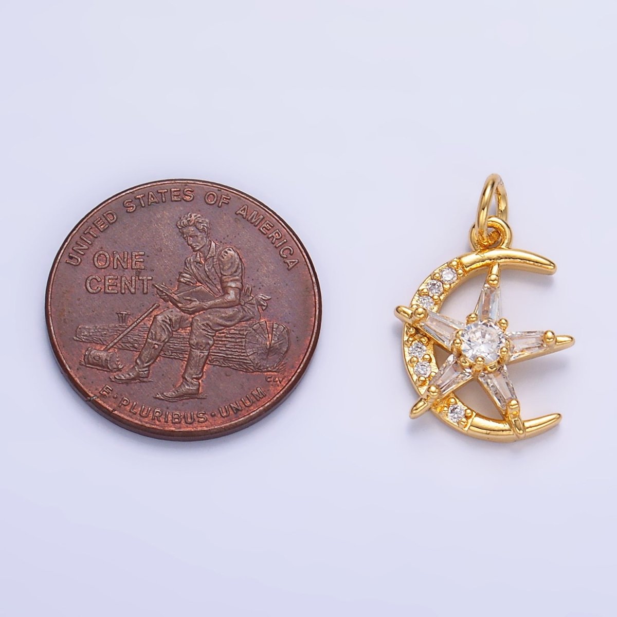 24K Gold Filled Celestial Crescent Moon Star Micro Paved CZ Mini Charm in Gold & Silver | W811