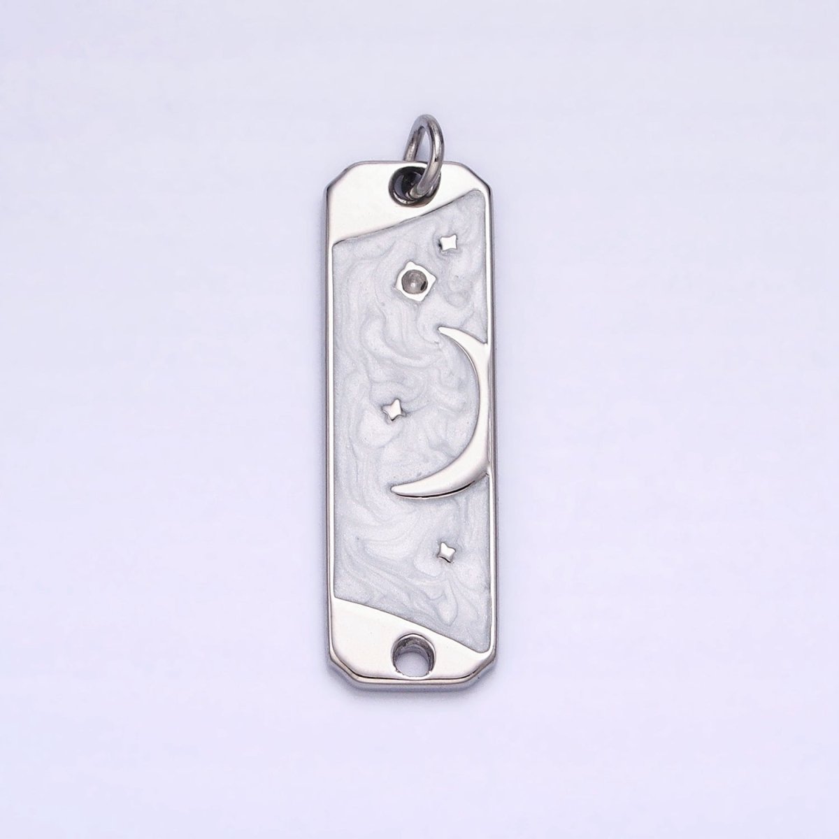 24K Gold Filled Celestial Crescent Moon Stars White, Pink Sparkly Enamel Tag Bar Double Loop Charm in Gold & Silver | AC577 - AC580