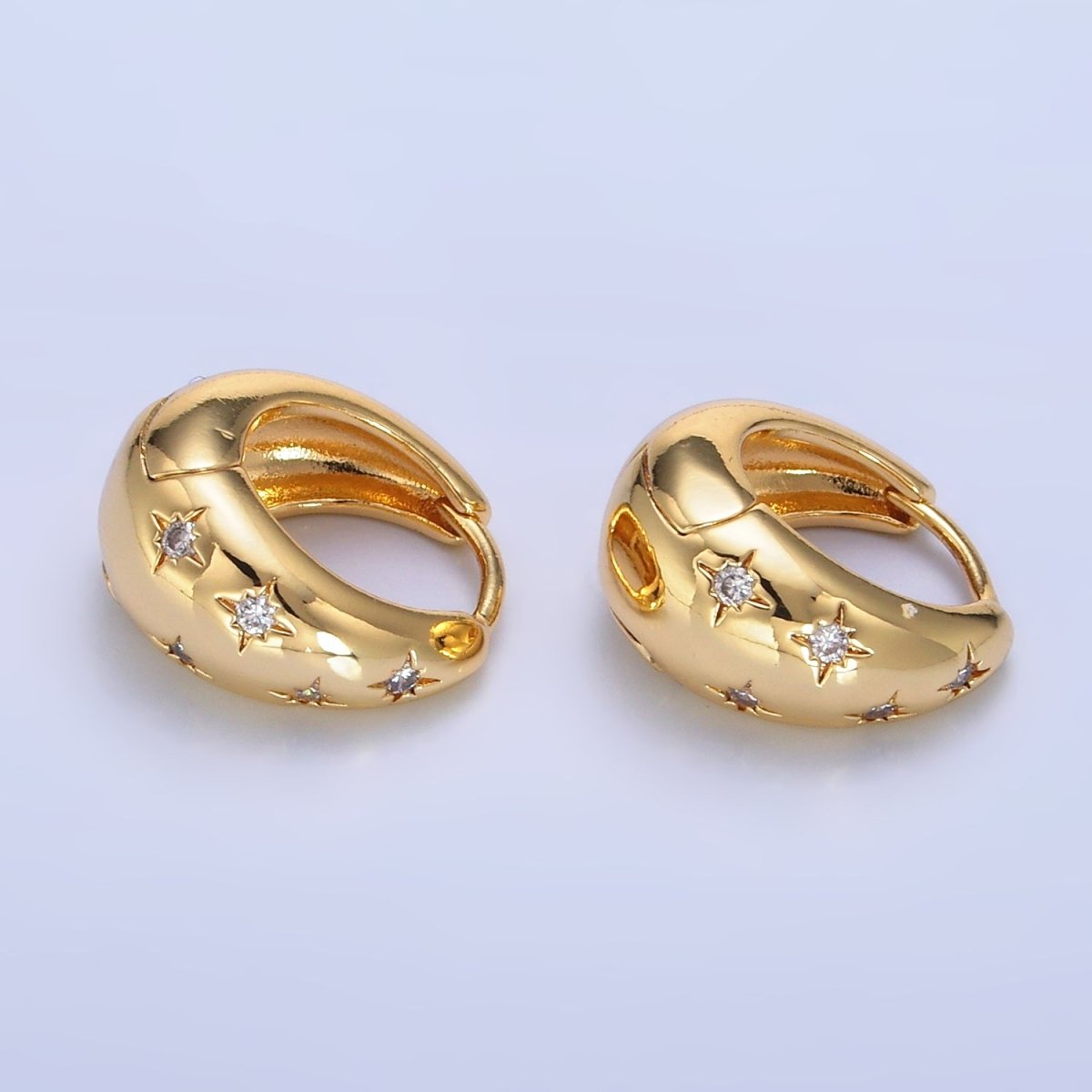 24K Gold Filled Celestial North Star CZ Dome Huggie Earrings | AD111 - DLUXCA