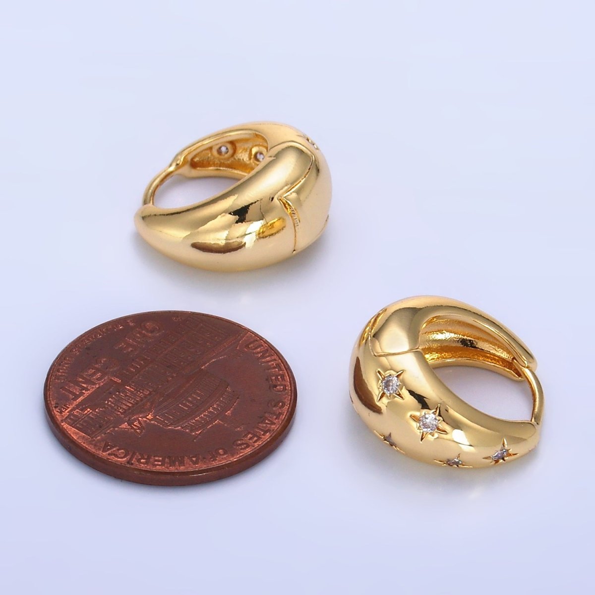 24K Gold Filled Celestial North Star CZ Dome Huggie Earrings | AD111 - DLUXCA