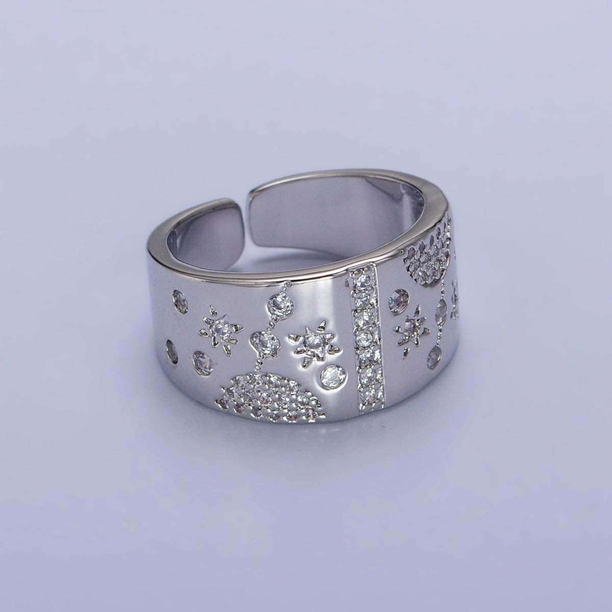 24K Gold Filled Celestial Planet Stars Micro Paved CZ Statement Ring in Gold & Silver | R-215