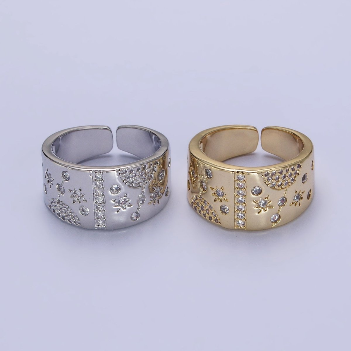 24K Gold Filled Celestial Planet Stars Micro Paved CZ Statement Ring in Gold & Silver | R-215