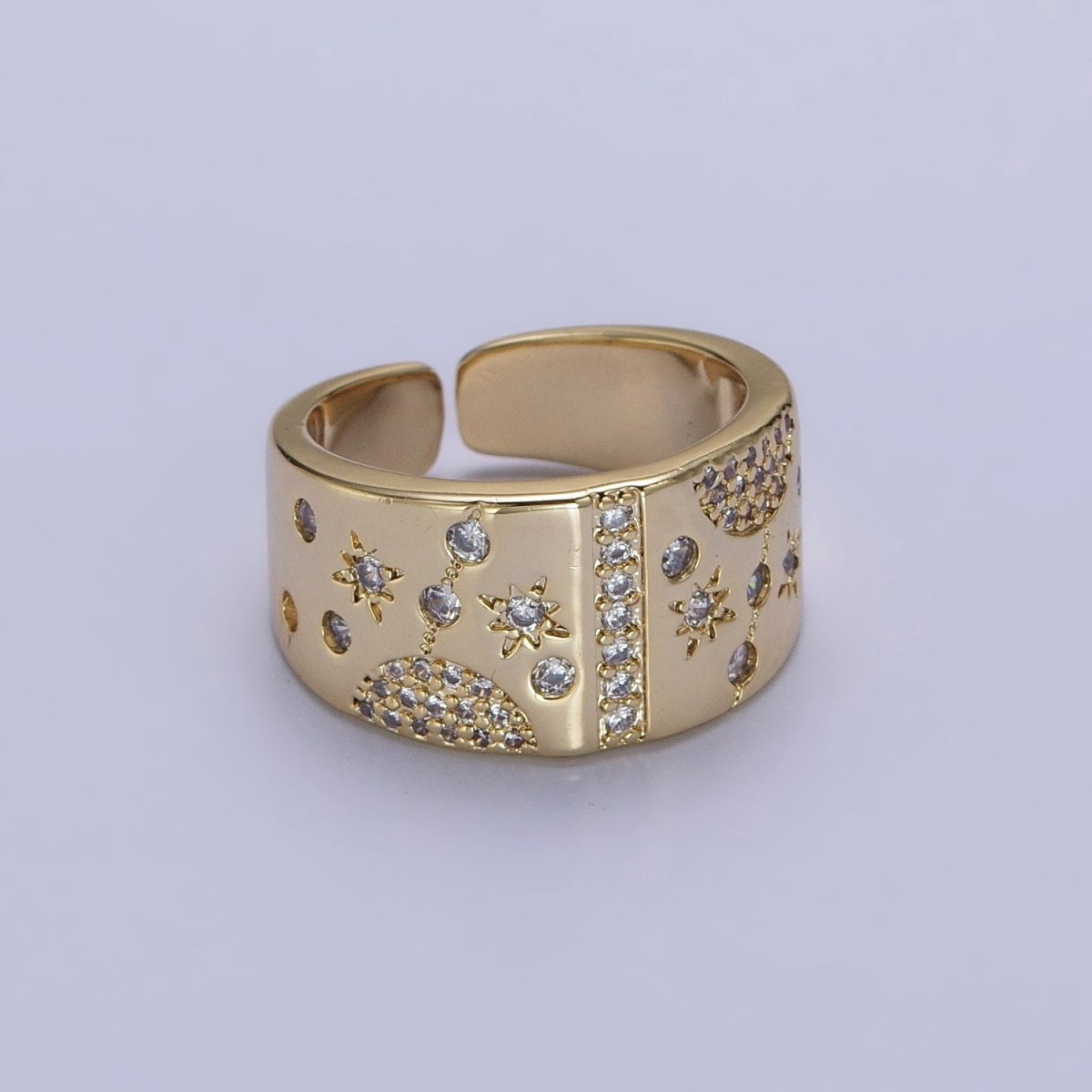 24K Gold Filled Celestial Planet Stars Micro Paved CZ Statement Ring in Gold & Silver | R-215