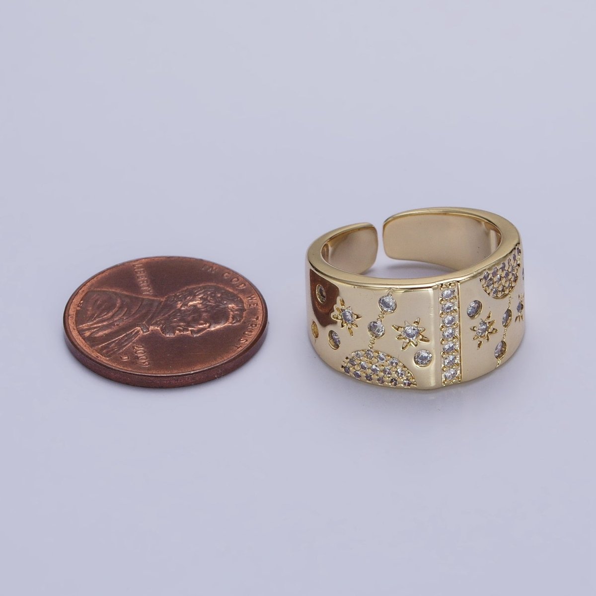 24K Gold Filled Celestial Planet Stars Micro Paved CZ Statement Ring in Gold & Silver | R-215