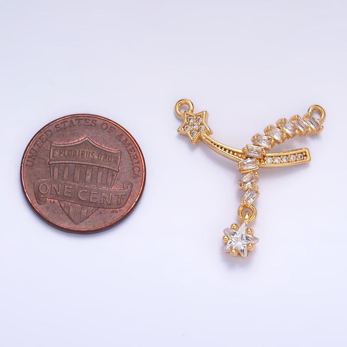 24K Gold Filled Celestial Shooting Star Baguette Micro Paved CZ Connector | F936 - DLUXCA