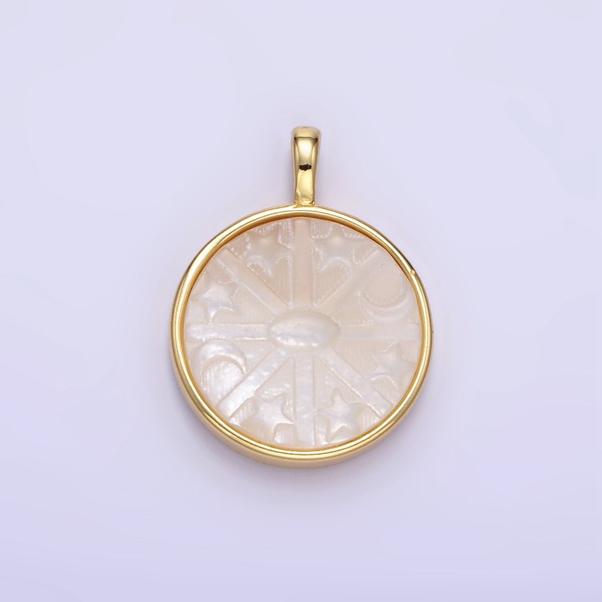 24K Gold Filled Celestial Star Crescent Moon Shell Pearl Bezel Pendant | AA1355 - DLUXCA