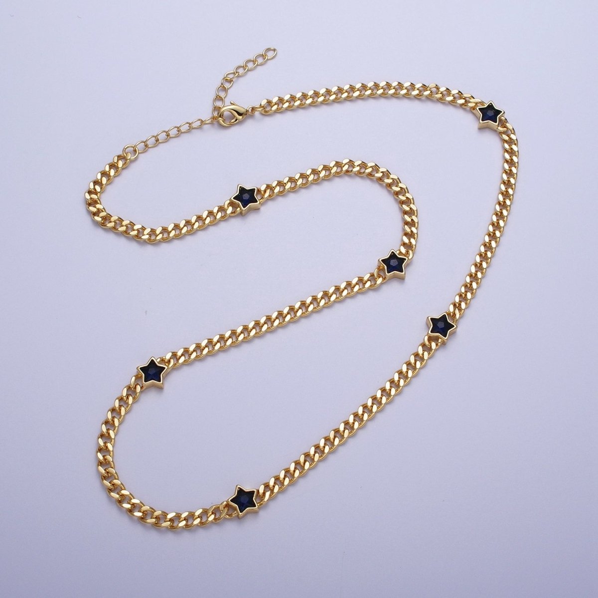 24K Gold Filled Celestial Star Cubic Zirconia 18 Inch Curb Chain Necklace | WA-1271 WA-1273 WA-1357 WA-1359 Clearance Pricing