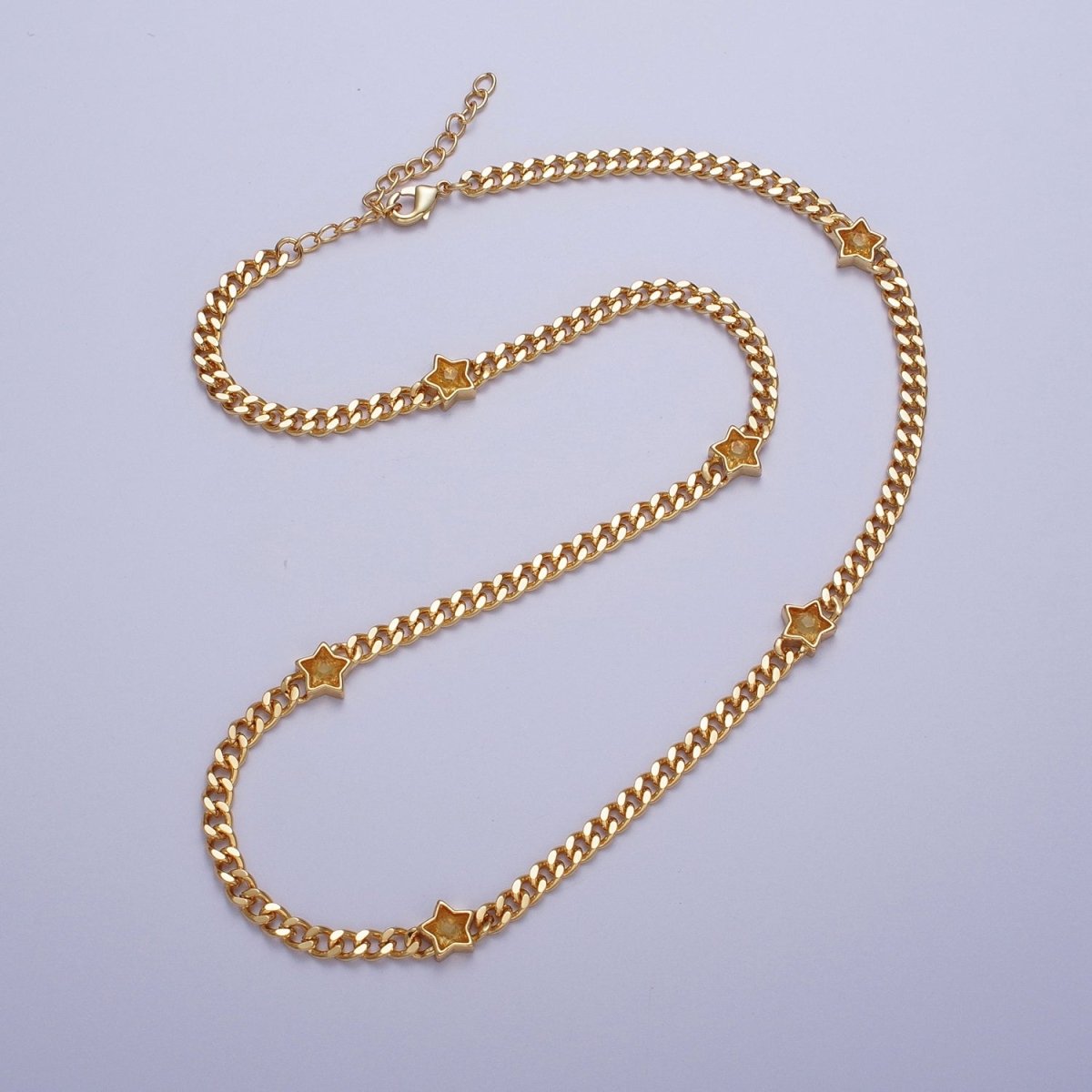 24K Gold Filled Celestial Star Cubic Zirconia 18 Inch Curb Chain Necklace | WA-1271 WA-1273 WA-1357 WA-1359 Clearance Pricing