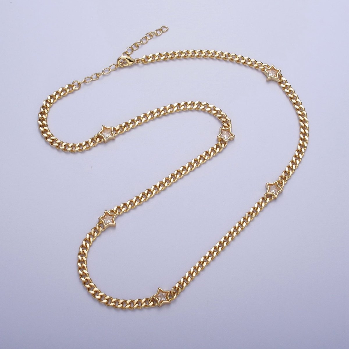 24K Gold Filled Celestial Star Cubic Zirconia 18 Inch Curb Chain Necklace | WA-1271 WA-1273 WA-1357 WA-1359 Clearance Pricing