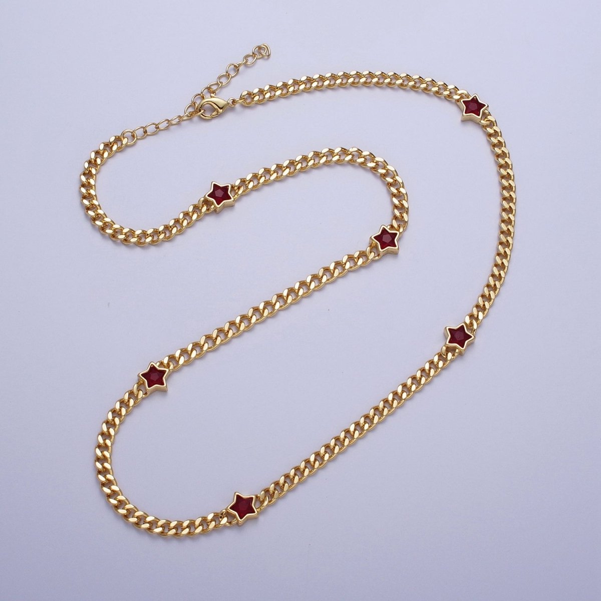 24K Gold Filled Celestial Star Cubic Zirconia 18 Inch Curb Chain Necklace | WA-1271 WA-1273 WA-1357 WA-1359 Clearance Pricing