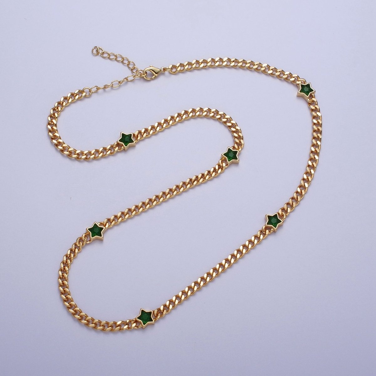 24K Gold Filled Celestial Star Cubic Zirconia 18 Inch Curb Chain Necklace | WA-1271 WA-1273 WA-1357 WA-1359 Clearance Pricing