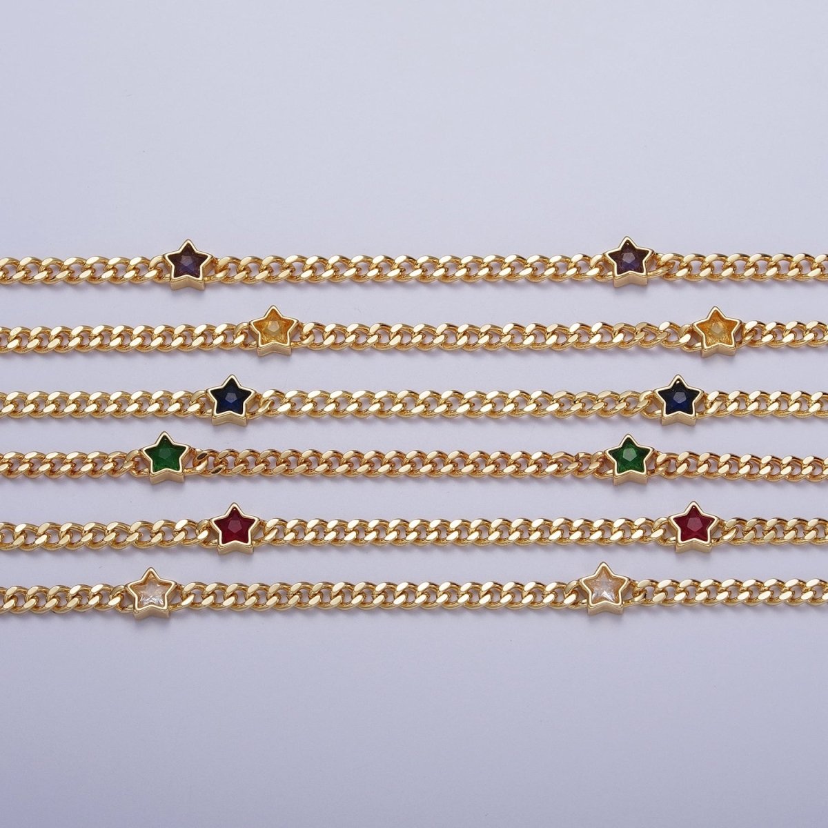 24K Gold Filled Celestial Star Cubic Zirconia 18 Inch Curb Chain Necklace | WA-1271 WA-1273 WA-1357 WA-1359 Clearance Pricing