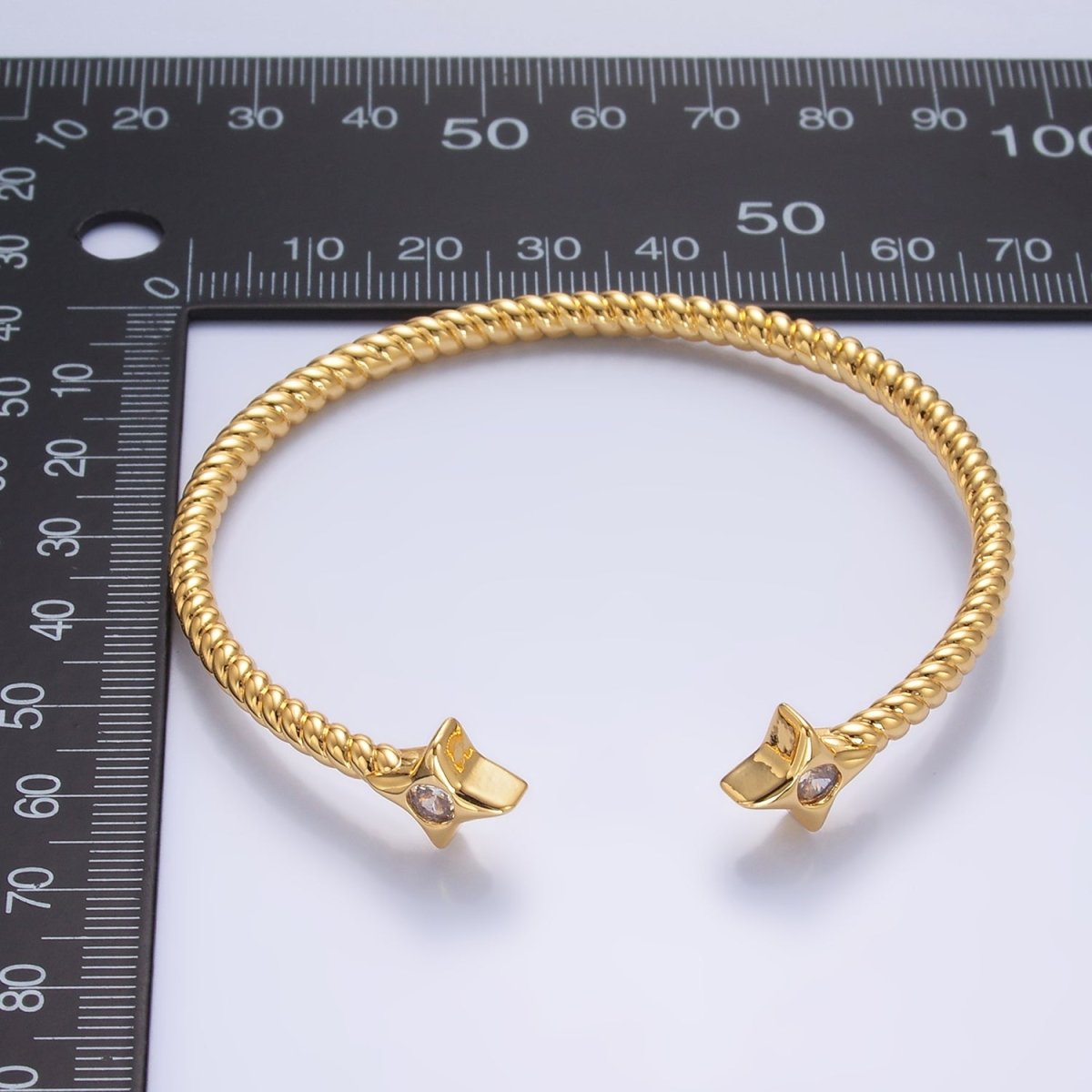 24K Gold Filled Celestial Star CZ Croissant Cuff Bracelet in Gold & Silver | WA-2734 WA-2735