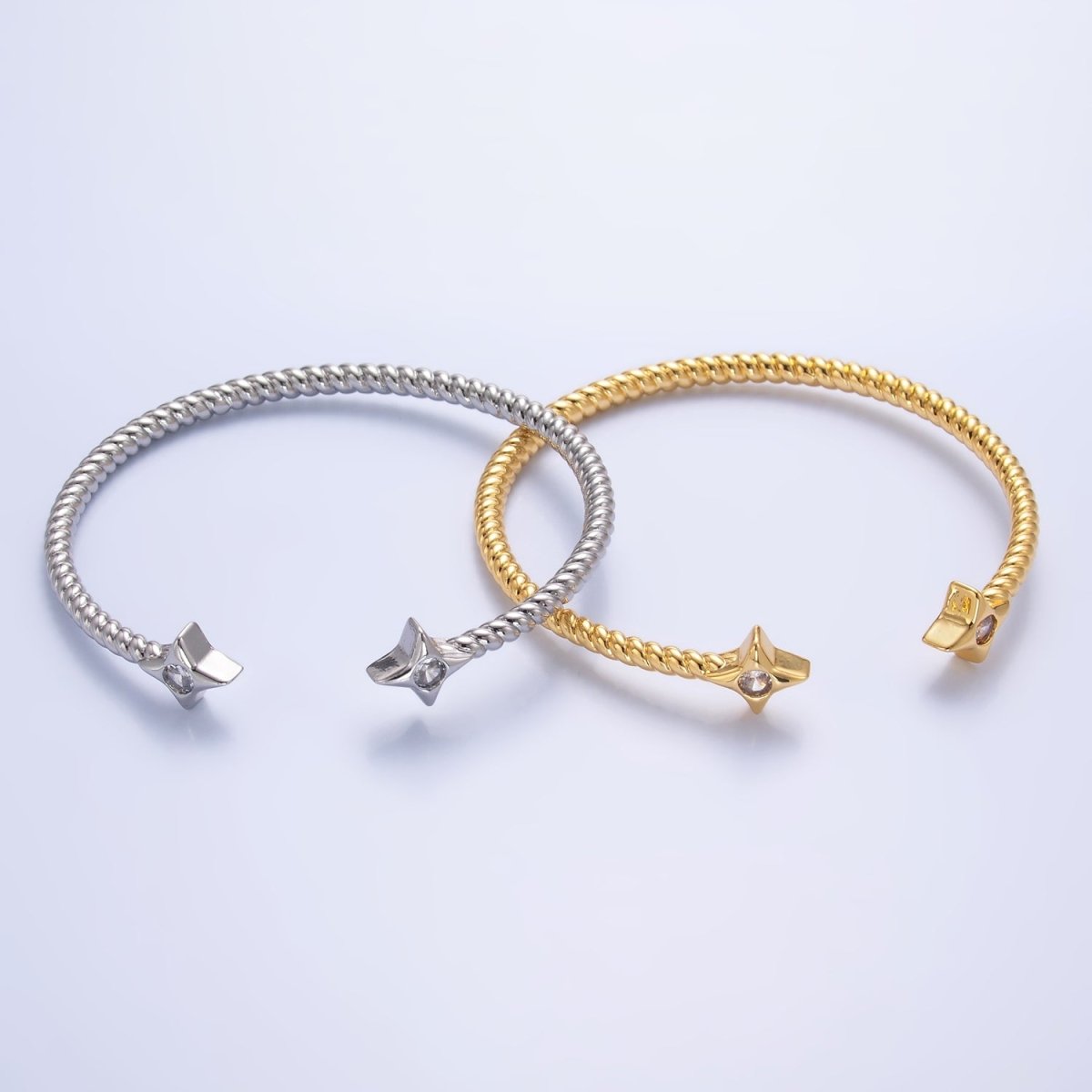 24K Gold Filled Celestial Star CZ Croissant Cuff Bracelet in Gold & Silver | WA-2734 WA-2735