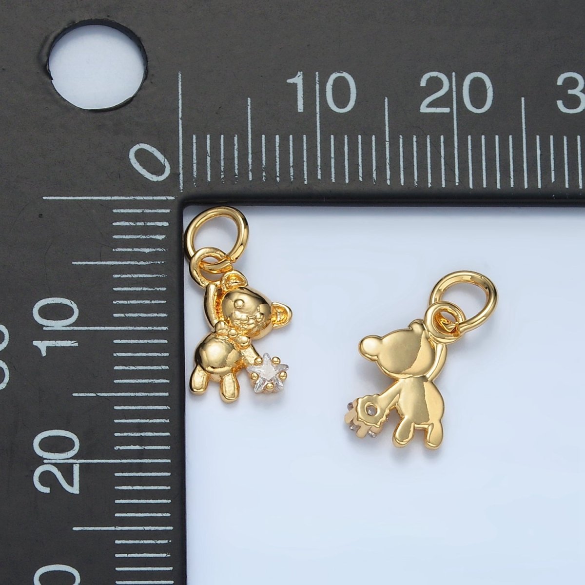 24K Gold Filled Celestial Star CZ Teddy Bar Charm | E734 - DLUXCA