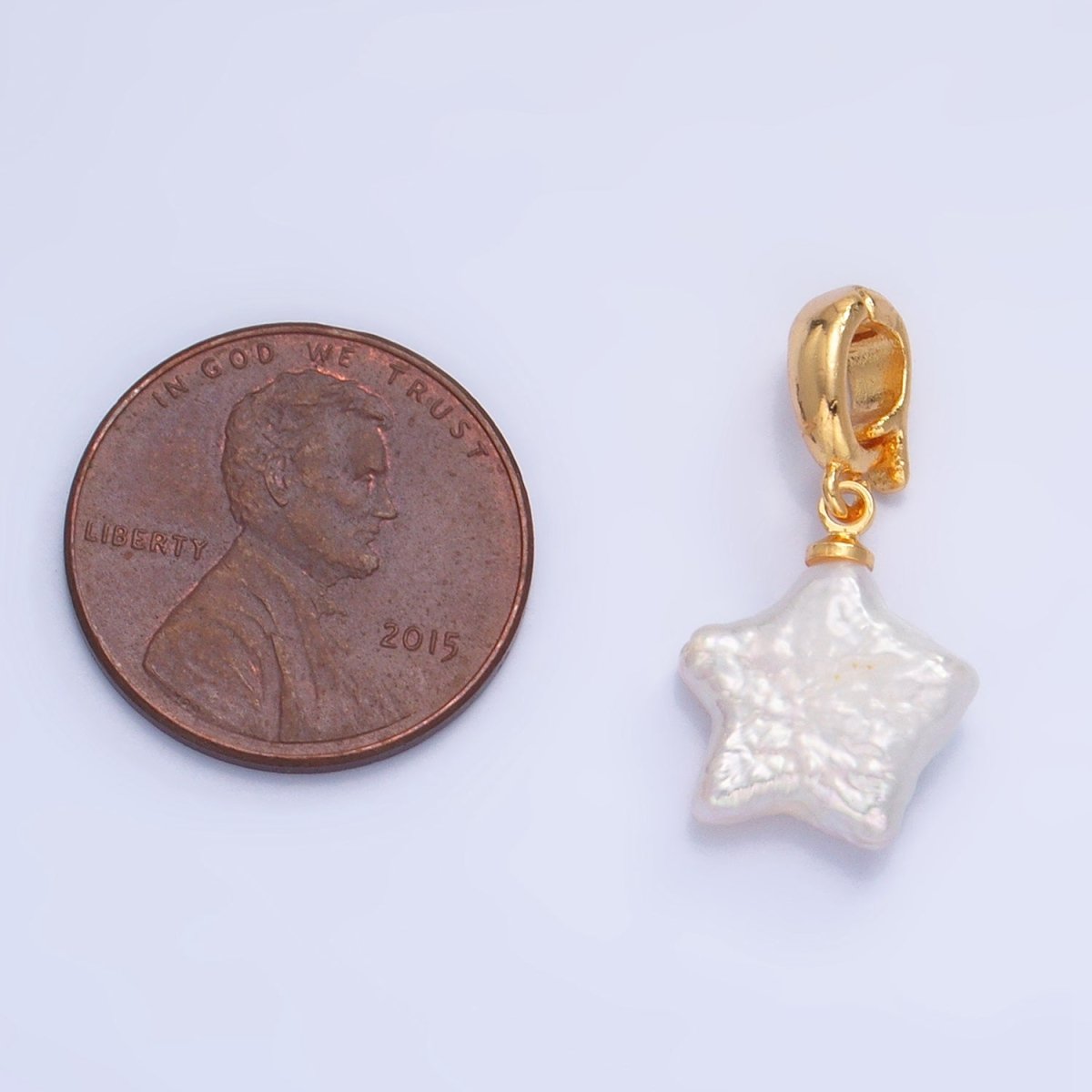 24K Gold Filled Celestial Star Freshwater Pearl Snap Latch Pendant | P1919 - DLUXCA