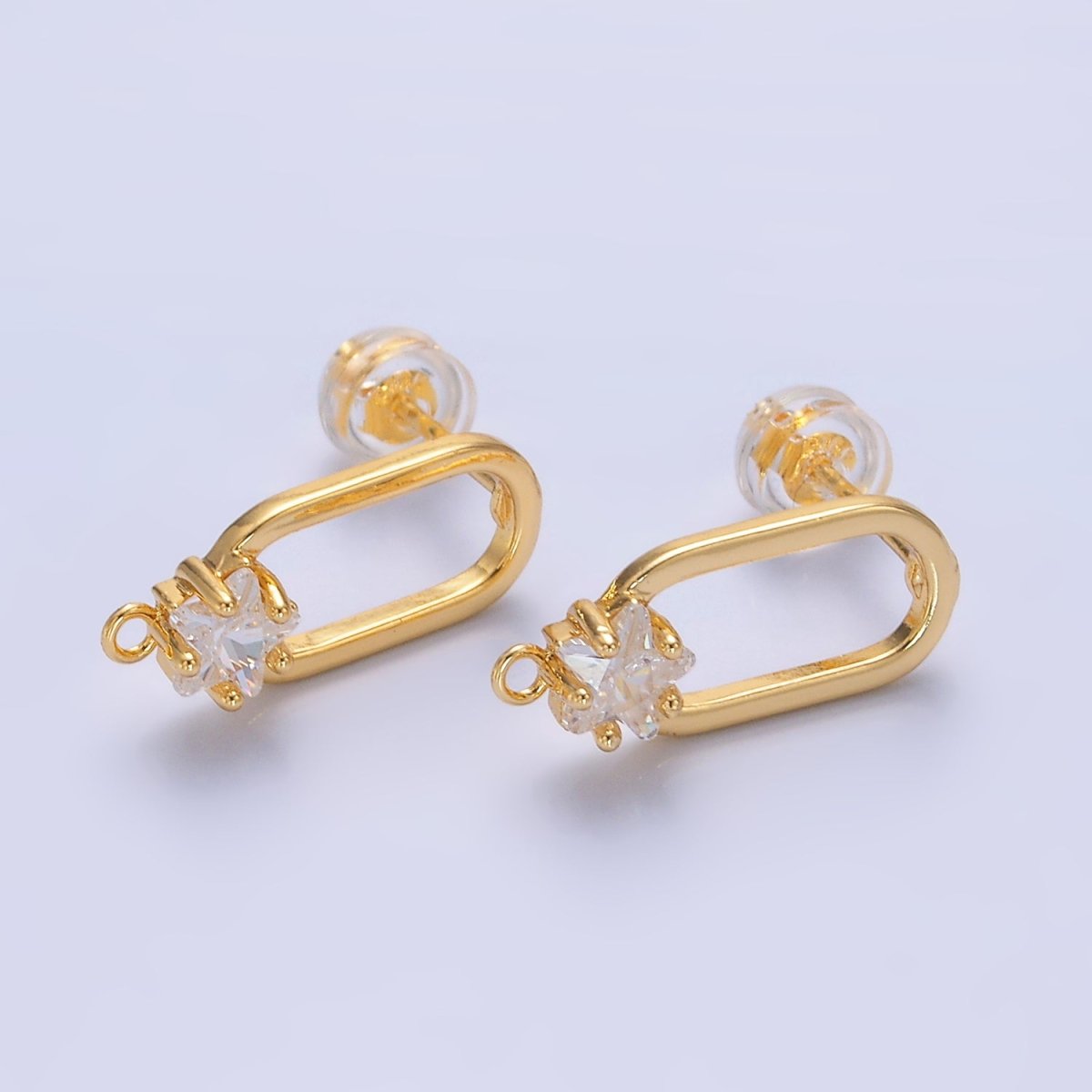 24K Gold Filled Celestial Star Paperclip Loop Stud Earrings Findings | Z1066 - DLUXCA