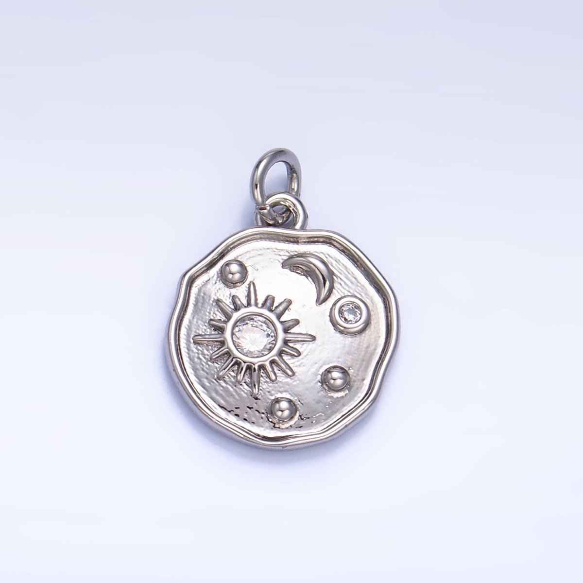 24K Gold Filled Celestial Sun Moon CZ Stamped Round Charm in Gold & Silver | W379