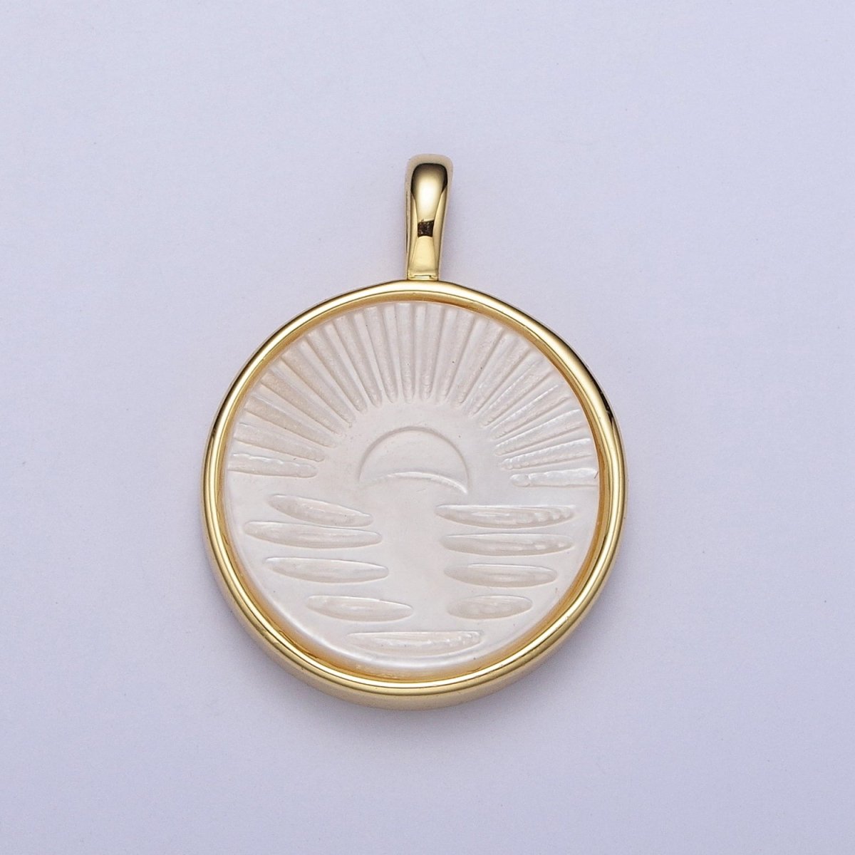 24K Gold Filled Celestial Sunset Sunrise Ray Pearl Round Charm H-321 - DLUXCA