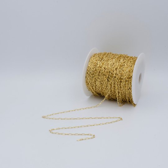 24K Gold Filled Chain by Yard 2.2mmx5.4mm Delicate Elongated Flat Link Rectangle Cable Chain PAPECLIP chain | ROLL-470