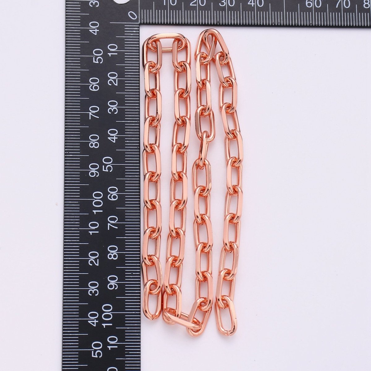 24K Gold Plated Chain Fashion CABLE Chain - Silver, Rose Gold, Black Chunky Chain, 12X7mm 2mm Thick Chain | ROLL-143, ROLL-144, ROLL-145, ROLL-146 Clearance Pricing