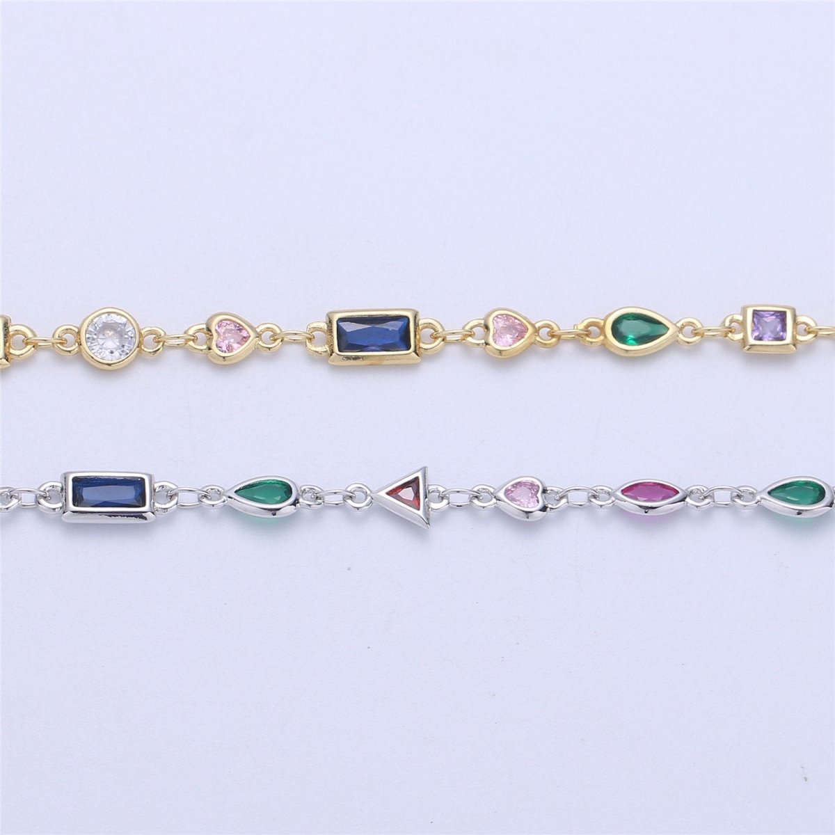24K Gold Filled Chain Geometric CZ Chain by Yard, Bulk Chain By Yard, Cubic Chains Tiny CZ Chains, Ideal for Bracelet Necklace Long Necklace, White Gold Filled DESIGNED Chain | ROLL-051 ROLL-052 Clearance Pricing