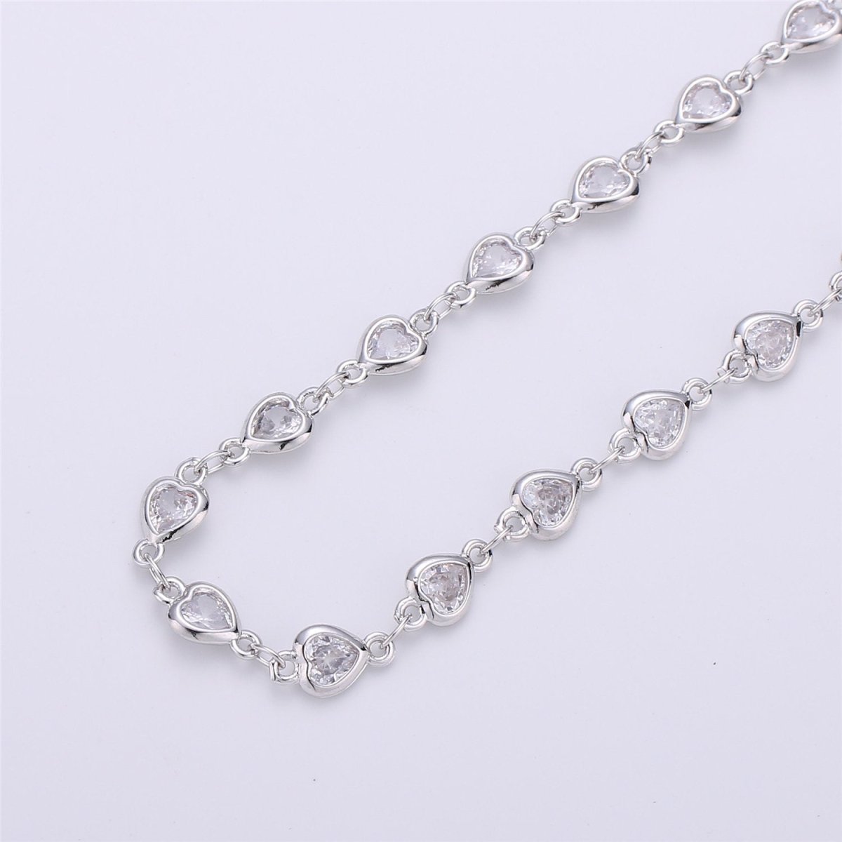 24K Gold Filled Chain Heart CZ Chain by Yard, Bulk Chain By Yard, Cubic Chains, Tiny CZ Chains, Ideal for Lariat Necklace Long Necklace, White Gold Filled, DESIGNED Chain | ROLL-117, ROLL-118 Clearance Pricing