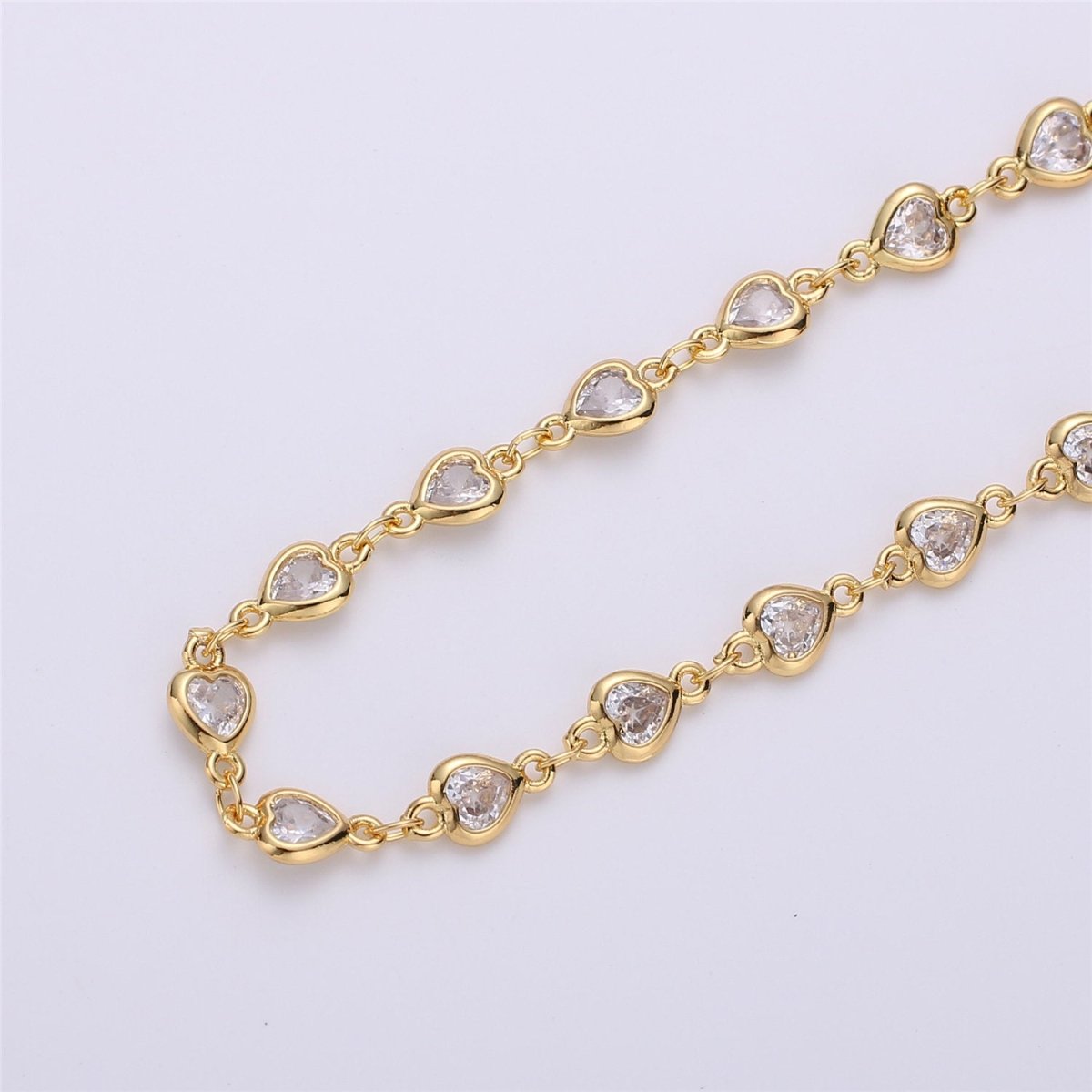 24K Gold Filled Chain Heart CZ Chain by Yard, Bulk Chain By Yard, Cubic Chains, Tiny CZ Chains, Ideal for Lariat Necklace Long Necklace, White Gold Filled, DESIGNED Chain | ROLL-117, ROLL-118 Clearance Pricing
