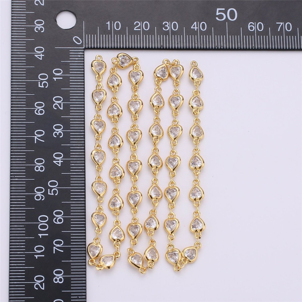 24K Gold Filled Chain Heart CZ Chain by Yard, Bulk Chain By Yard, Cubic Chains, Tiny CZ Chains, Ideal for Lariat Necklace Long Necklace, White Gold Filled, DESIGNED Chain | ROLL-117, ROLL-118 Clearance Pricing